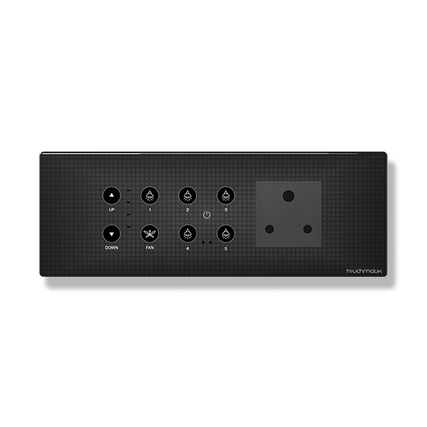 Topaz 6M Smart Panel – 1 Fan + 5 Switch + 1 Socket + Master (Hotel Series)