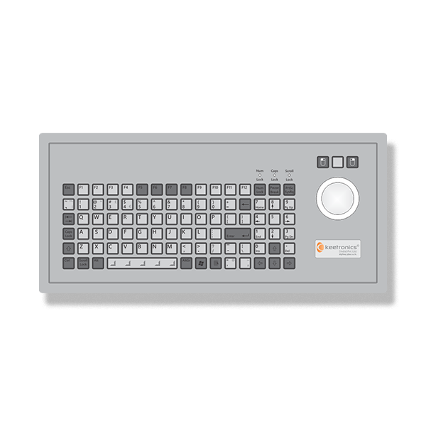 96 Keys Industrial Stainless Steel Keyboard with Integrated Trackball