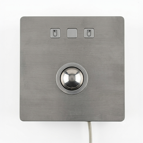 Metallic 3-Key Industrial Keyboard with Integrated Trackball
